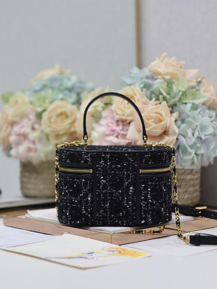 Borsa a mano piccola Dior 30 Montaigne “Panno grezzo nero con pelle”